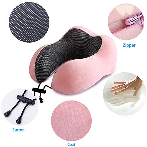 TALLGO Travel Pillow, Best Memory Foam Neck Pillow Head Support Soft Pillow for Sleeping Rest, Airplane Car & Home Use (Pink) - color: Pink