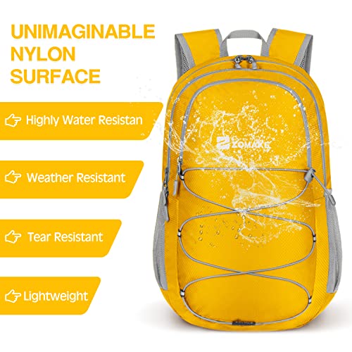 ZOMAKE Lightweight Packable Backpack, Water Resistant Foldable Daypack 28L - color: Yellow, size: 28L