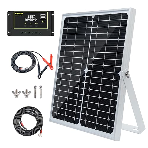 Topsolar 30W 12V/24V Solar Panel Kit, Monocrystalline Solar Battery Trickle Charger Maintainer +10A PWM Charge Controller + Adjustable Mount Bracket for Car, RV, Boat, Motorcycle, Off-Grid System - size: 30W-K