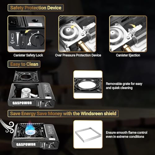 Propane or Butane Stove, Dual Fuel Propane Stove for Camping, 10,000 BTU Automatic Ignition Portable Gas Stove with Carrying Case & Windblocker & Griddle for Hiking(Fuel Not Included) - color: Pure Black