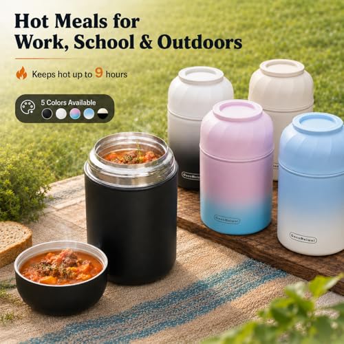 Thermo for Hot Food & Drinks, Thermo Lunch Box, 17oz Vacuum Insulated Food Container with Spoon&Drawstring Bag, Soup Thermo for Adults, White - color: White