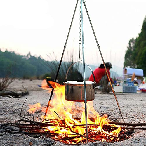 Portable Mini Camping Tripod - Campfire Cooking Dutch Oven Tripod Cooker & Grill Stand - Adjustable Height - Cooking Lantern Hanging Pot Holder with Storage Bag