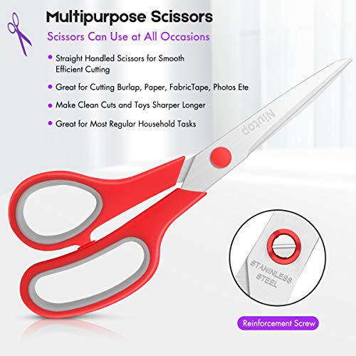 Scissors Bulk Set of 5-Pack, Niutop 8" Multipurpose Sharp Sewing Craft Fabric Scissors for Office Home High/Middle School Student Office Teacher Art Supplies, Soft Comfort-Grip Right/Left Handles - color: 5 Packs