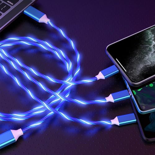 IHAO Multi Connectors Fast Charging Cable 3 Combinations in One Cable USB A to USB C/Micro USB Cord Lighted Up LED Flowing Compatible with Most of Electric Device-47 Inches Blue - color: 3 Combinations Blue