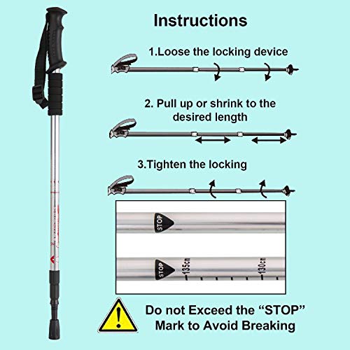 Aihoye Hiking Trekking Poles, 2 Pack Walking Hiking Sticks for Men &Women - color: silver
