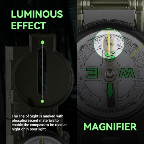 Compass Military Grade, Precision Navigation Compass for Hiking - color: DC45-2A GREEN