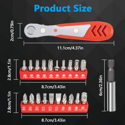 OSDUE Mini Ratchet Wrench Screwdriver Bit Set, 22 PCS Ratchet Screwdriver Set 1/4 Ultra Low Profile Micro Socket Set, High Torque Offset Reversible Screwdriver,w/Phillips, Hex for Tight Spaces - color: 22pcs Mini Ratchet Wrench Screwdriver Bit Set