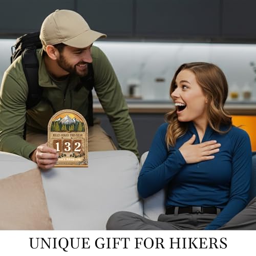 Hiking Gifts for Women Men, Gifts For Hikers, Miles Hiked This Year Tracker | Wooden, Personalized, 7x5 inches, Custom Hiking Log Counter, Unique Hiking Essentials, Cool National Park Gifts