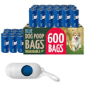 Reli. Biodegradable Dog Poop Bags Rolls (600 Pack, 40 Rolls) | Blue | Leash Clip Holder Included | 9"x13" Poop Bags for Dogs | Unscented, Leak Proof Oxobiodegradable Pet Waste Eco-Friendly