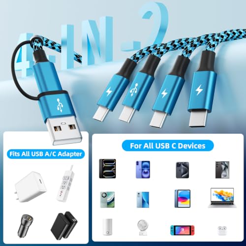 4 in 2 USB C Splitter Charging Cords,Universal Charging Cable,1Pack 5FT | Four Type C Ports Mulit Charging Cable,Travle Charger Cord for iPhone 15-17/Galaxy/Tablets/PS,1Pack 5FT,Blue - color: Red&White&Black&Blue