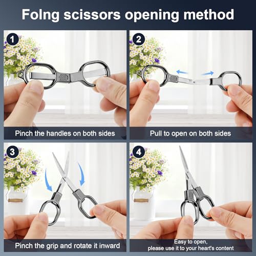 BSADIY 2 Pcs Mini Folding Stainless Steel Badge Scissors with 2 Keychains | Safety Foldable Pocket Small Travel Scissors All Purpose for Travel, Office, Craft, Sewing, Nurse Accessories (Gray Black) - color: Gray Black