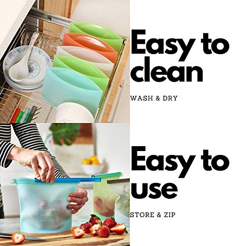 Performore Reusable Silicone Food Storage Bags 6 Pack | 9.5" x 8.5" x 2" | Leakproof, Freezer & Microwave Safe | Eco-Friendly, BPA-Free, Dishwasher Safe | Ideal for Meal Prep, Snacks, and Sous Vide