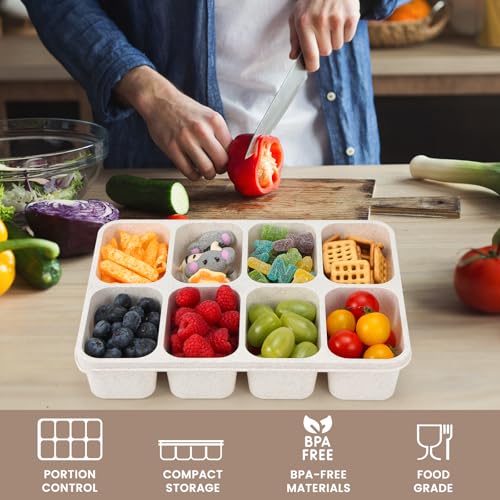 MaMix Snackle Box Container,Leak-Proof Snack Box 8 Compartment Divided Serving Tray with Lid, Dishwasher Safe Food Containers for Fruit Candy Snack Nuts Veggie Party (2 PACK) - color: BEIGE+BEIGE