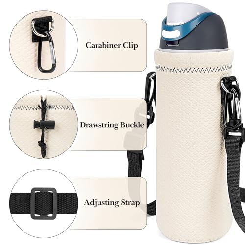 Linkidea Water Bottle Carrier with Shoulder Strap Compatible with Owala FreeSip Bottle 32oz/40oz, Neoprene Waterbottle Sling Bag Holder, Off White