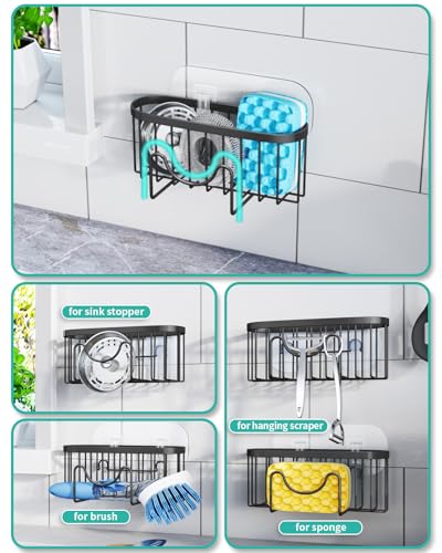 HapiRm Kitchen Sponge Holder for Sink - 2 Installation Methods Kitchen Sink Caddy Organizer with Unique M-Shaped, Rustproof Stainless Steel Sponge Caddy - Black（Large） - color: Black, size: with M-shaped Holder (Large)