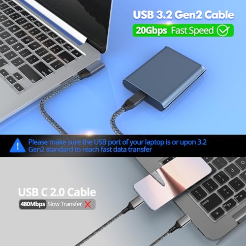 USB C Right Angle Cable 100W 6 inch 2Pack, 4K Video 20Gbps Data Transfer | Short USBC to USBC 3.2 Gen2x2 Cable, Type C PD Charging Fast Charge Cord for iPhone 17 16,iPad MacBook, Galaxy S26, 0.5ft - color: Gray, size: 0.5FT+0.5FT