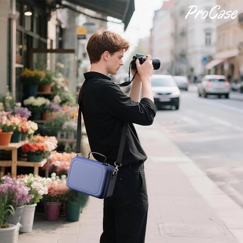 ProCase Hard Shell Camera Case for Canon Rebel T7 -Navy | Soft Padded Bag with 1 Shoulder Strap and 3 Adjustable Dividers for Digital Camera EOS R100/R50/DSLR/SLR/Nikon/Sony - color: Navy