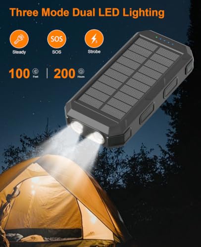 Solar Charger Power Bank 38800mAh, 22.5W USB-C Fast Charging Portable Charger with 4 Built-in Cables, External Battery Pack with Dual LED Emergency Flashlights for Camping, Hiking, Outdoor Use - color: Black