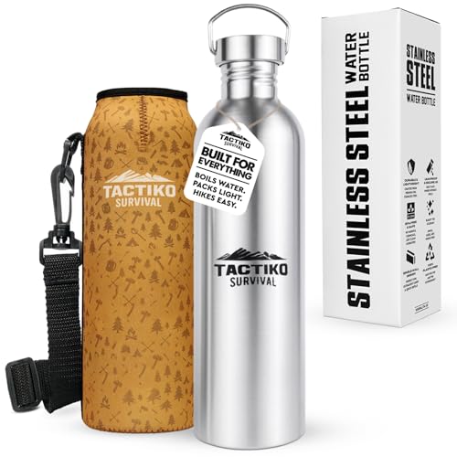 Tactiko Stainless Steel Wide Mouth Water Bottle | Single Wall Boil-Safe - color: Tan, size: 51 oz/1500 ml