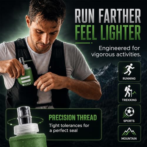 FITLY Soft Flask - Shrink As You Drink Soft Water Bottle for Hydration Pack - Folding Water Bottle Ideal for Running, Hiking, Cycling, Climbing & Rigorous Activity - color: Forest Green, size: 5 Ounces