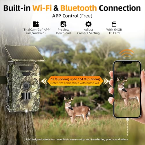 BoxLegend Solar Trail Camera WiFi 4K 60MP with 64GB Memory Card Game Cameras with Night Vision Motion Activated Waterproof Trigger Speed Trail Cam Wide Angle Wildlife Camera for Backyard and Outdoor | Night Vision, Motion Activated, Waterproof, Trigger Sp