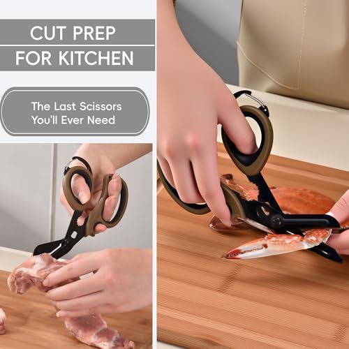 MEUUT All Purpose Scissors 2 PCS with Carabiner for Kitchen Outdoor - color: Navy+coffee