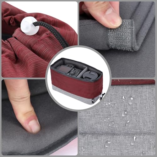Koolertron Waterproof DSLR Camera Bag with Removable Insert, Adjustable Compartments, Fits in Camera Bags - Protective Case for DSLR/SLR Cameras & Accessories - color: Gray+Dark red