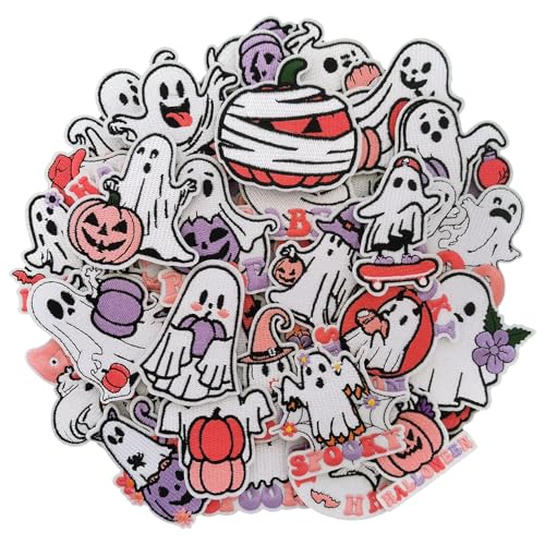 50 Pcs Ghost & Pumpkin Boo Halloween Patches - Cute Embroidered Iron On for Clothes, Hats, Backpacks, Jackets Accessories (50 Pcs) - color: Halloween Ghost & Pumpkin - 50Pcs