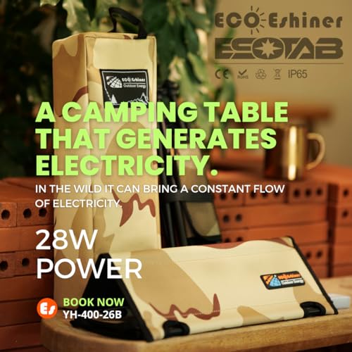 ECOeshiner Solar Folding Table 28W, Camping Table - Solar Charging, Mesh Bag, Two USB Ports, Heat + Water + Splash Resistant, Solar Powered, Beach Table, Picnic Table, Outdoor Table - style: 28W