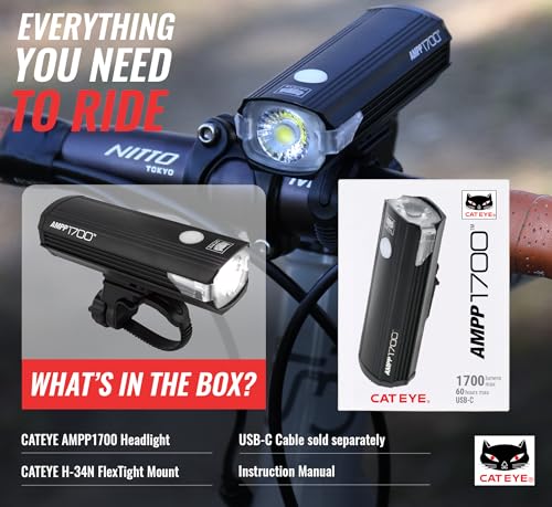 CATEYE AMPP USB Rechargeable Bike Light | Commuters, Road Cyclists & Mountain Bikers, Day & Night Riding Modes, IPX4 Waterproof, Tough & Durable - style: Ampp1700