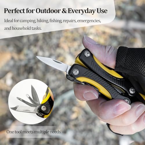 Compact 11-in-1 Mini Pocket Multitool Knife – Small Folding Pliers Tool with Blade, Screwdrivers & Nylon Sheath for EDC, Camping, Hiking