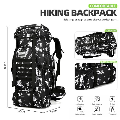 King'sGuard 70L Camping Hiking Backpack for Men Women Large Military Tactical Backpack Molle Rucksack Backpack for Outdoor - color: Black Lighting