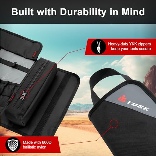 TUSK Delano Tool Roll - Roll-Up Tool Pouch Wrench Sturdy Organizer Tool kit Compatible with Harley, Enduro, Dirt Bike, UTV, and Motorcycle Accessories Gear,