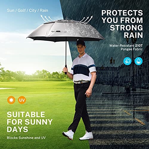Gonex 62/68/72/80 Inch Golf Umbrella, Auto Open, Windproof, UV Protection - color: Silver/Black, size: 72 inch