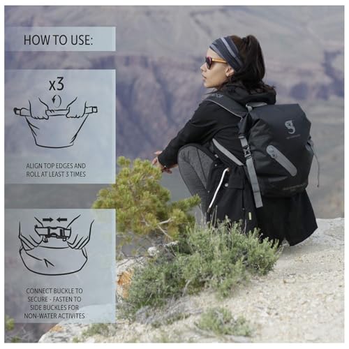 geckobrands Lightweight 30L Waterproof Backpack - Lightweight Watertight Outdoor Bag Hiking Traveling Light Water Activities - color: Black / Grey