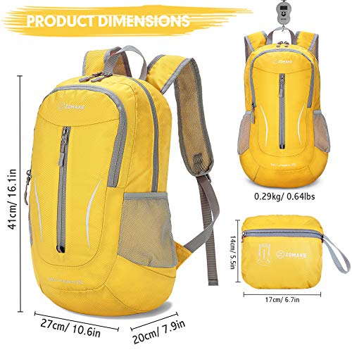 ZOMAKE Lightweight Packable Backpack 25L, Foldable Hiking Daypack - color: Yellow a, size: 25L