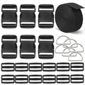 RNKP Heavy-Duty Buckle and Strap Set 2“: 6 Yards of Thick nylon webbing, 6-Pack Adjustable Quick Side Release Plastic Buckles, 12 Tri-Glide slide Clips, 6 Metal D-rings, Black (2” Combo kit) - size: 2" x 6 yd