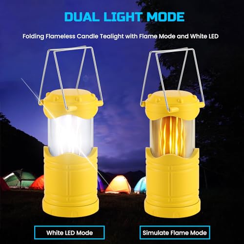 Lichamp 4 Pack LED Camping Lanterns, Yellow | Collapsible Flameless Candles Tea Lights, Portable Battery Powered Camping Lights Emergency Supplies Kit - color: Yellow