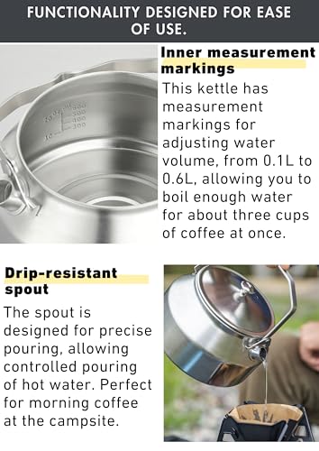 CAMPINGMOON 1L Campfire Kettle Seamless One-Piece Stainless Steel Wide Bottom Wide Spout Integrated Molding Camping Outdoor Water Boiler SW-1