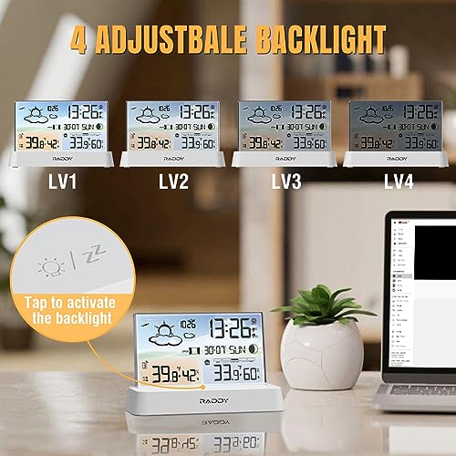 Raddy DT6 Wireless Weather Station, Atomic Clock Color Display | Indoor outdoor thermometer hygrometer, home weather forecast, barometric pressure
