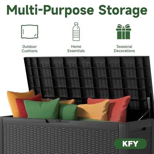 100 Gallon Waterproof Outdoor Storage Box, UV Resistant Resin Deck Box Perfect for Patio, Garden, and Pool (Black, 100 Gallon) - color: Black, size: 100 Gallon