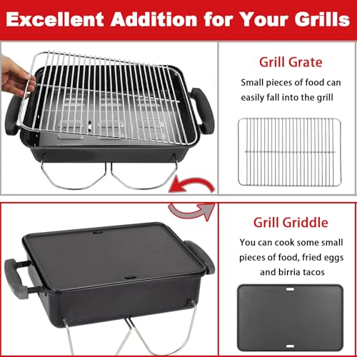 DELSbbq 16"x10" Reversible Cast Iron Griddle for Weber Go-Anywhere Grills | Portable Griddle Plate for Charcoal & Gas Go-Anywhere, Heavy-Duty Cast Iron Replacement for Weber 80631 67195,for Camping BBQ - size: 16" x 11" x 3"