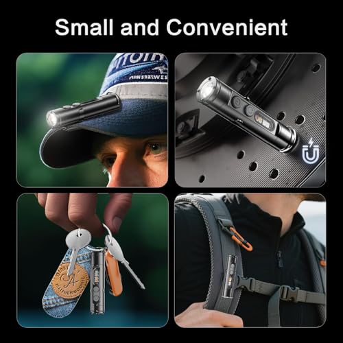 [No Igniter] K2 Mini Keychain Flashlight,Rechargeable 5-in-1 EDC Pocket Torch with COB Light, UV, Red Light, Magnetic Base & Window Breaker, Compact Survival Tool for Camping, Car, Travel & Gift - color: Black