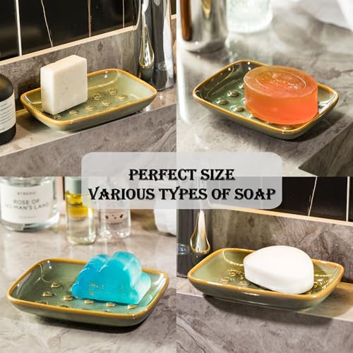 Soap Dish for Shower, Ceramic Soap Dish for Large Soap Bars, Non-Slip Soap Holder & Saver Tray with Floating Point Design for Bathroom, Shower, Kitchen Sink, Save Soap Loss (Pack of 2) - color: Green, size: Floating Point Design (Pack of 2)