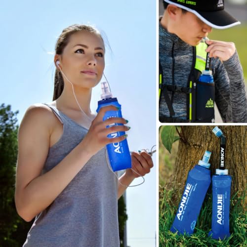 YAPJEB Soft Flask Collapsible Water Bottles, TPU Soft Water Bottle Folding Flask for Hydration Pack, BPA Free Folding Water Bottle Ideal for Cycling - color: 500ml/16.9oz - 2 Pack with Straws