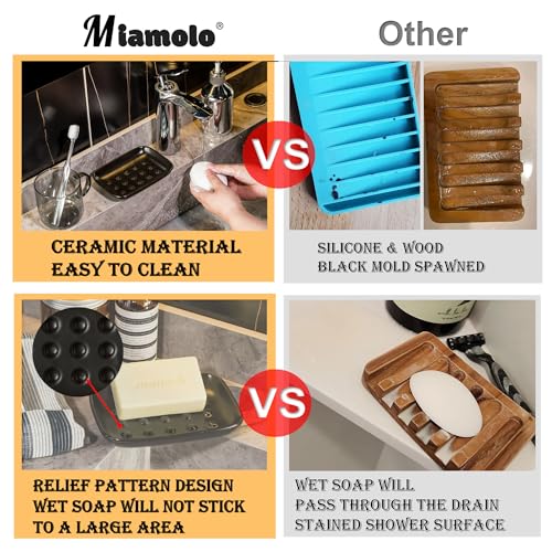 Miamolo Soap Dish, Ceramic Soap Holder Shower Soap Dish for Bar Soap Sponge, Soap Saver Tray for Bathroom Kitchen Sink, Black - color: Black, size: Floating Point Design