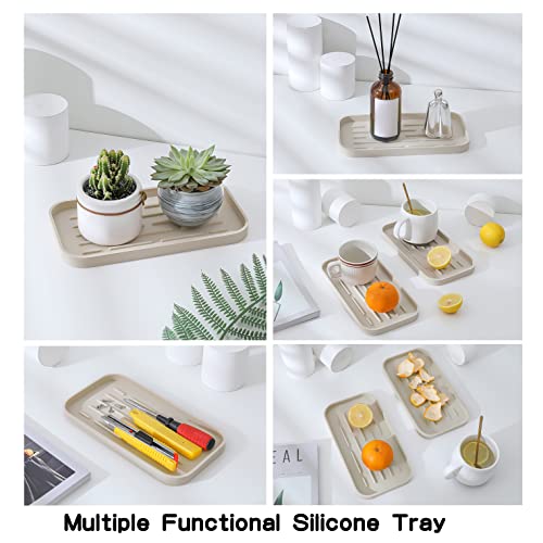 MicoYang Silicone Kitchen Sink Organizer Tray for Multiple Usage,Eco-Friendly Sponges Holder for Kitchen Bathroom Counter or Sink,Dish Soap Dispenser,Scrubber,Bottle,Cup (Tapioca, 10"×5.3") - color: Tapioca, size: 10" x 5.3" x 0.7"