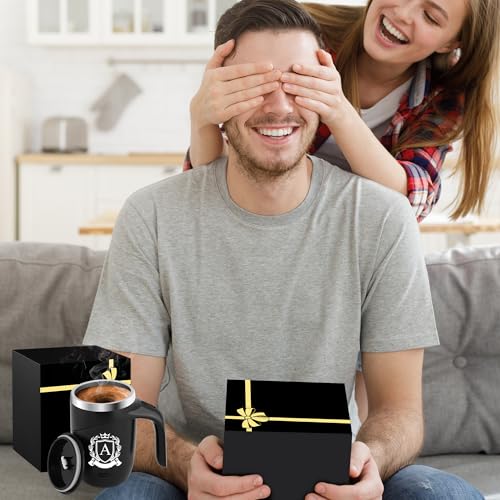 Initial Magnetic Stirring Coffee Mug Stainless Insulated Cup Men Him Boyfriend Bf Fiance Mr 1 Year First Anniversary Meaningful Unique Romantic Xmas Valentines Custom Day Personalized Initial Gift,C - style: Letter C