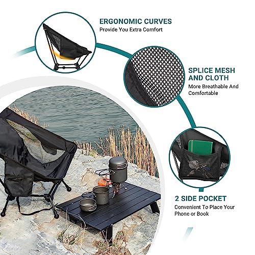 ATEPA Backpacking Chair, Ultralight Folding Portable Small Camping Chairs for Adults Compact Foldable Beach Seat with Anti-Sinking Feet & Aluminum Frame for Outdoor Hiking Travel Fishing