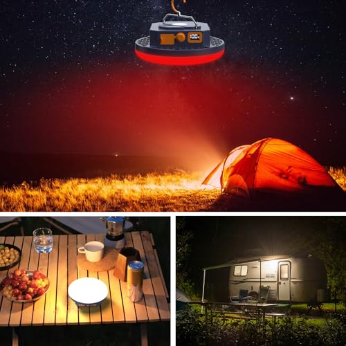 10000mAh Rechargeable Camping Light Insect Not Attract 4000LM Work Light White/Red/Pink/SOS Brightness Stepless Dimming, IP45 Waterproof Tent Light Power Failure for Halloween (Remote) - color: Remote